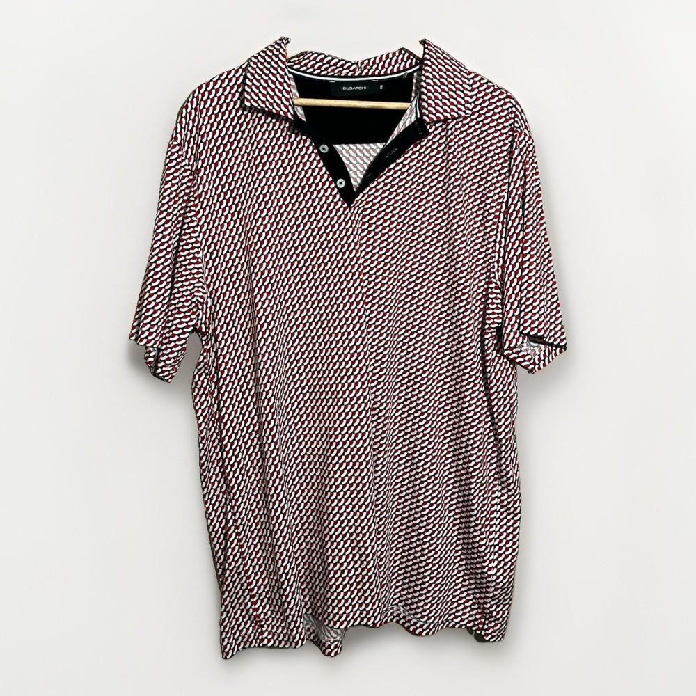 BUGATCHI Victor Abstract Print Polo Shirt Men's Sz 2XL Short Sleeves Red Blck